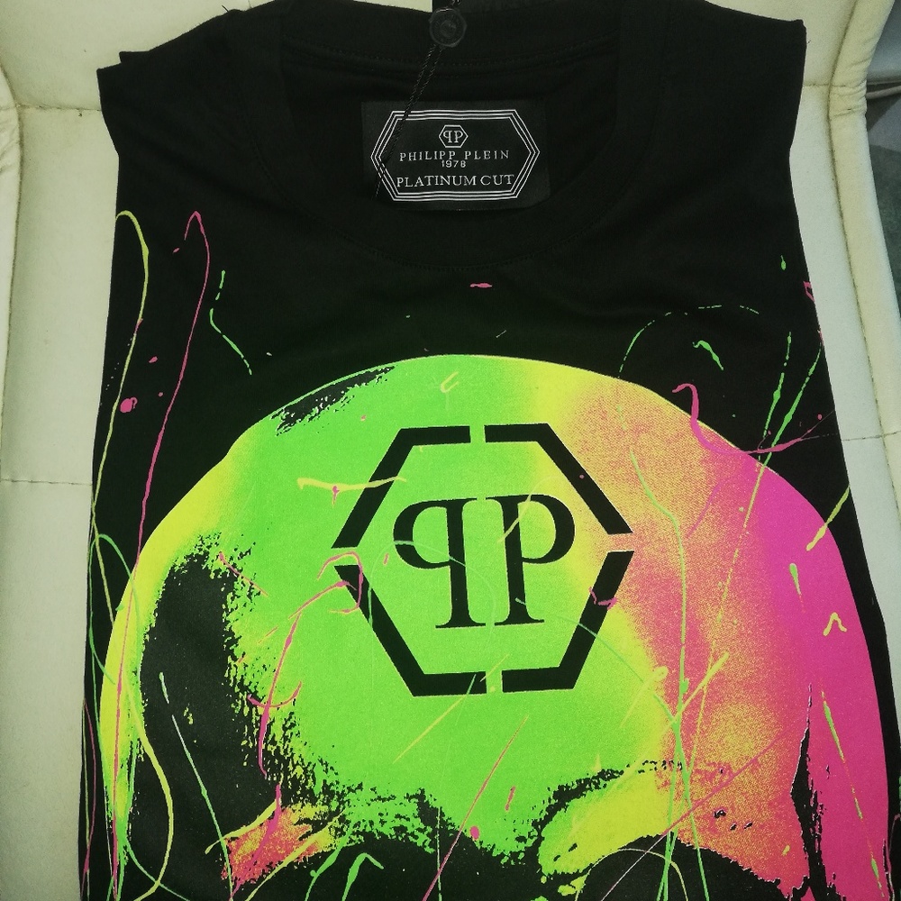 PHILIPP PLEIN COLORED SKULL BLACK MEN T-SHIRT